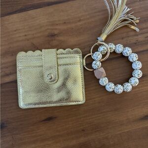 Gold Card Holder with Tassel and Beaded Keychain